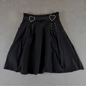 Black Girls Skirt Heart Rhinestone Details High Waist Flared Size XS